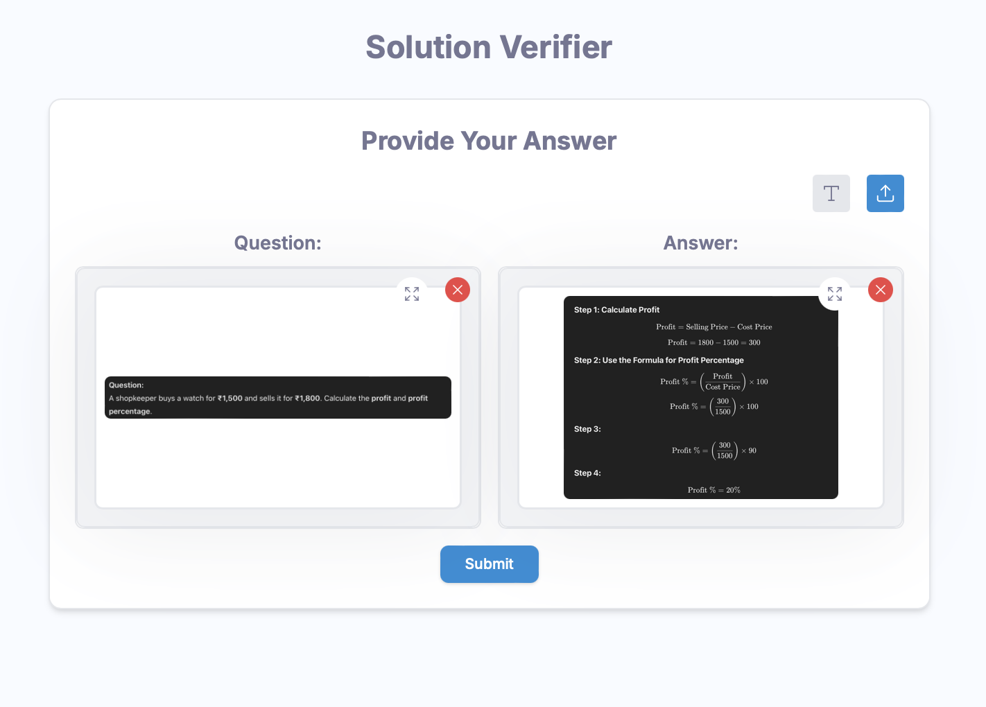Mathz AI Smart Solution Check Interface