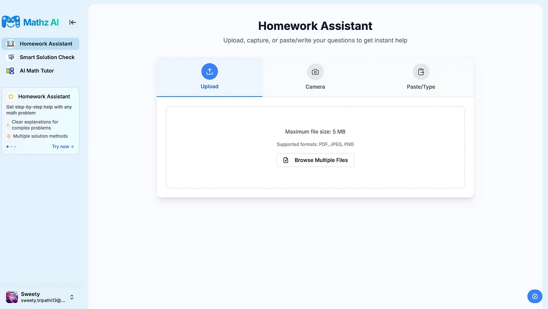 Mathz AI user interface showing step-by-step solutions